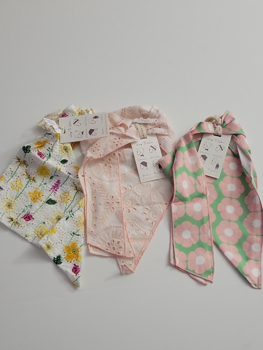 NWT Anthropologie Embroidered Hair Scarf Bundle Of 3